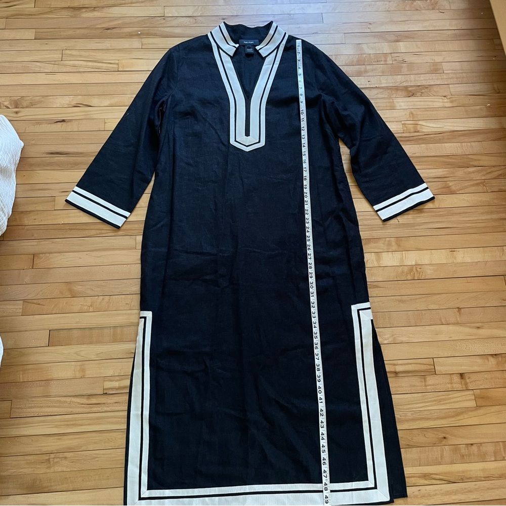 Karen Kane St. Tropez Midi black linen dress with white stripes LARGE - Picture 5 of 8